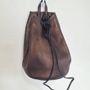 KARA Bucket Bag Leather Drawstring Purse Metallic Brown